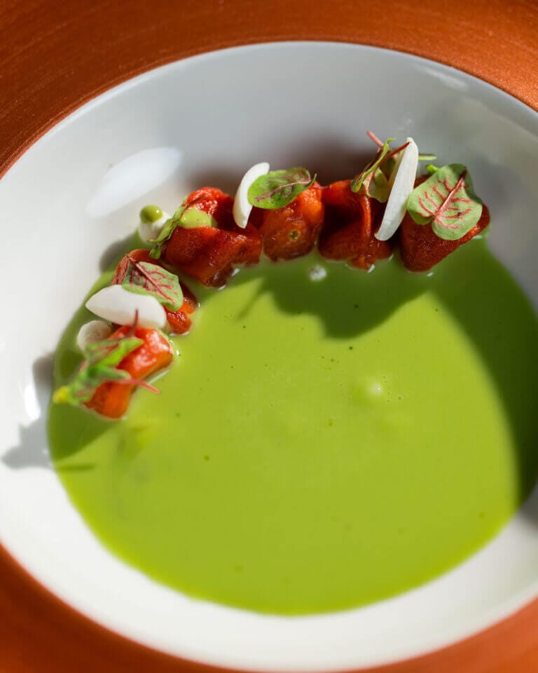 Tomate, hierbas y almendras con requesón de Ivan Cerdeño en El Cigarral del Ángel